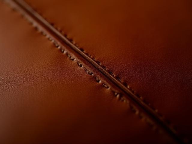Close-up of rich, full-grain vegetable-tanned leather texture, showing natural imperfections and depth.