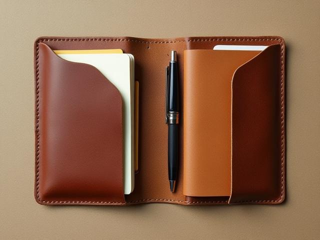 Leather wallet designed for Field Notes notebook, pen, and cards