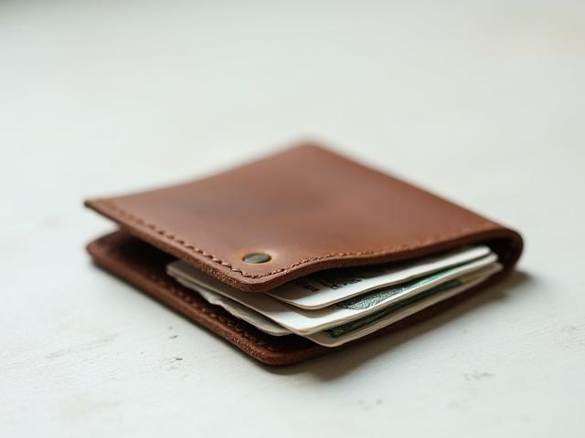 Slim minimalist handmade leather wallet with credit cards in slots