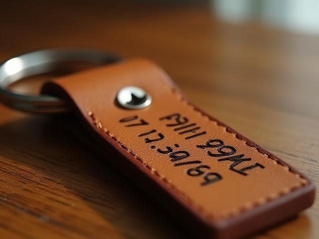 Leather keychain with a significant date '07.15.2020' stamped on it