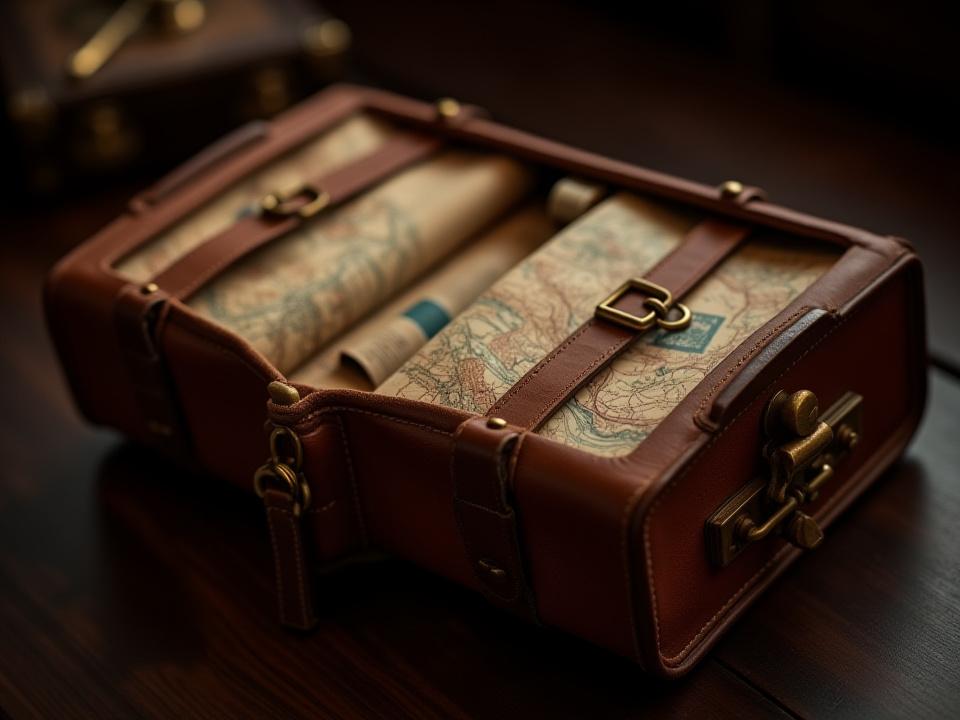 The finished Aviator's Map Case made from distressed brown leather with brass buckles