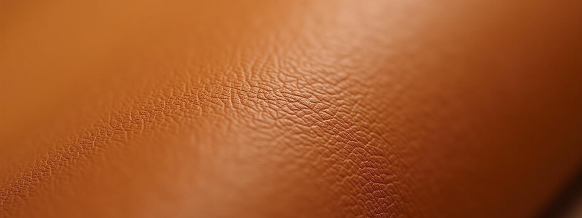 Close-up of rich, natural vegetable-tanned leather grain, warm brown tones